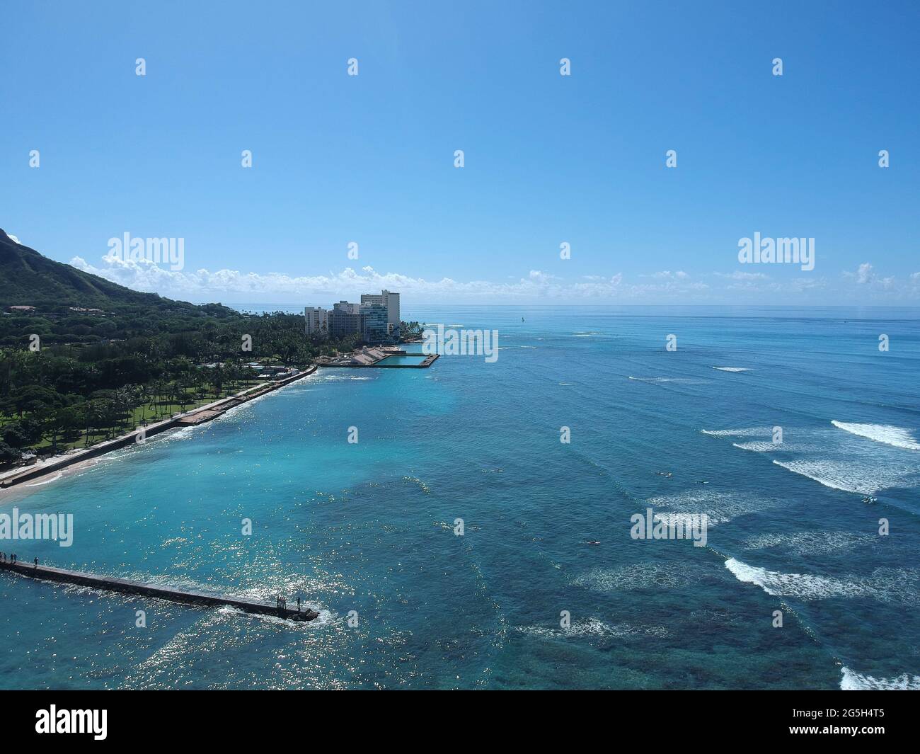 Panorama Aerial drone view of Waikiki Beach Honolulu Hawaii USA hotels ...