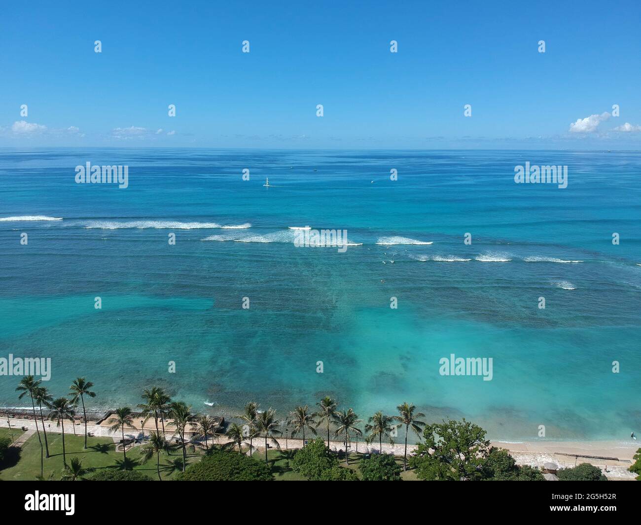 Panorama Aerial drone view of Waikiki Beach Honolulu Hawaii USA hotels ...