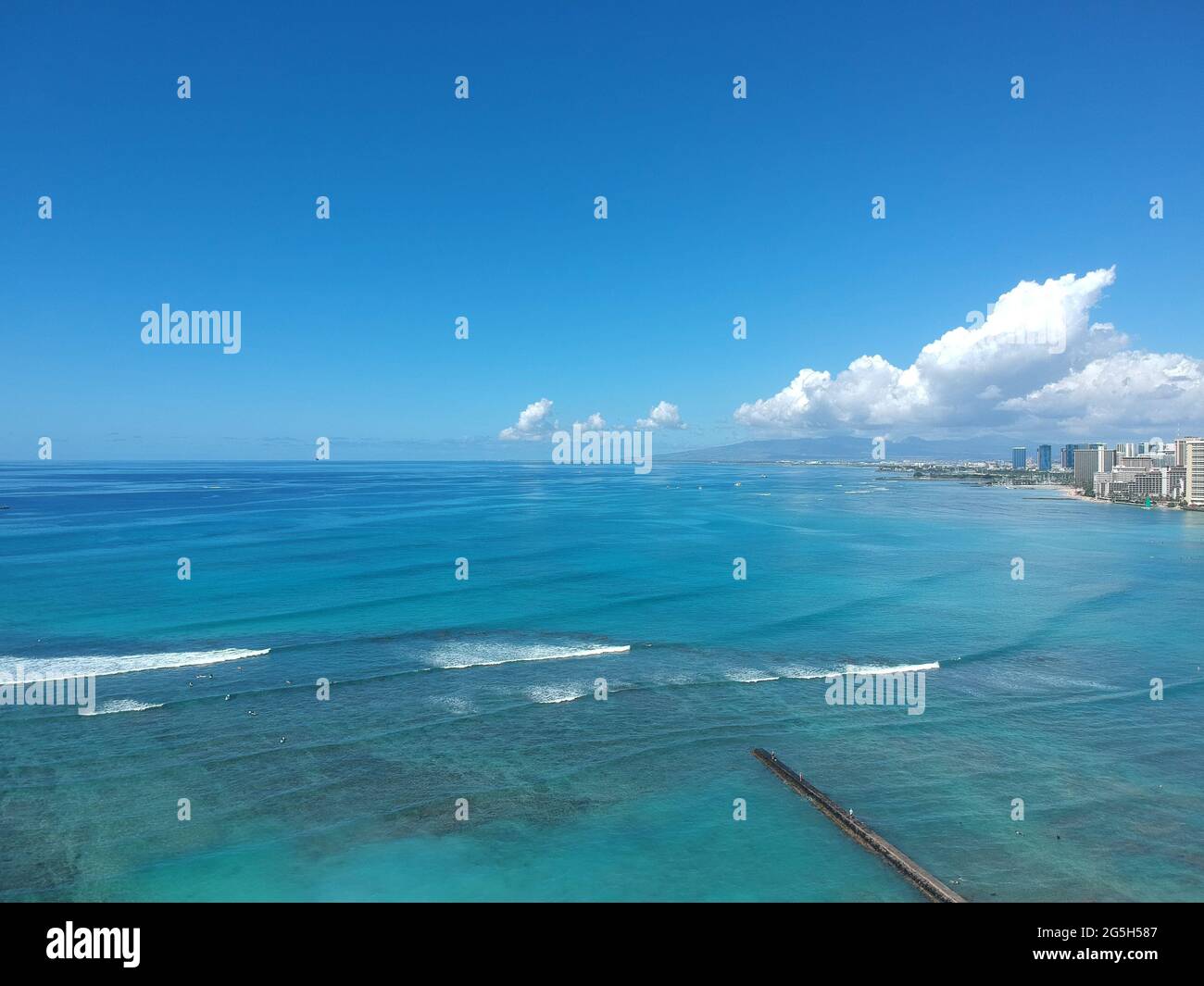 Panorama Aerial drone view of Waikiki Beach Honolulu Hawaii USA hotels ...