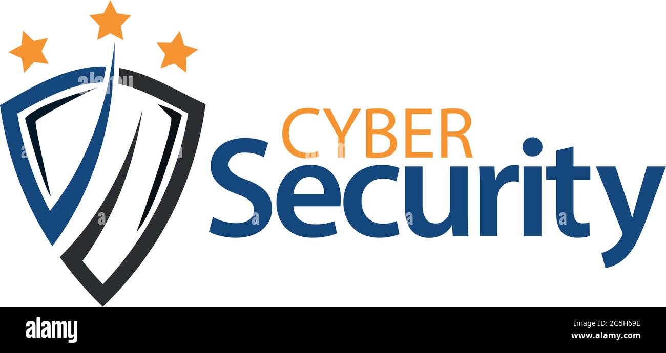 Cyber security with shield icon. Flat vector illustration on white background Stock Vector