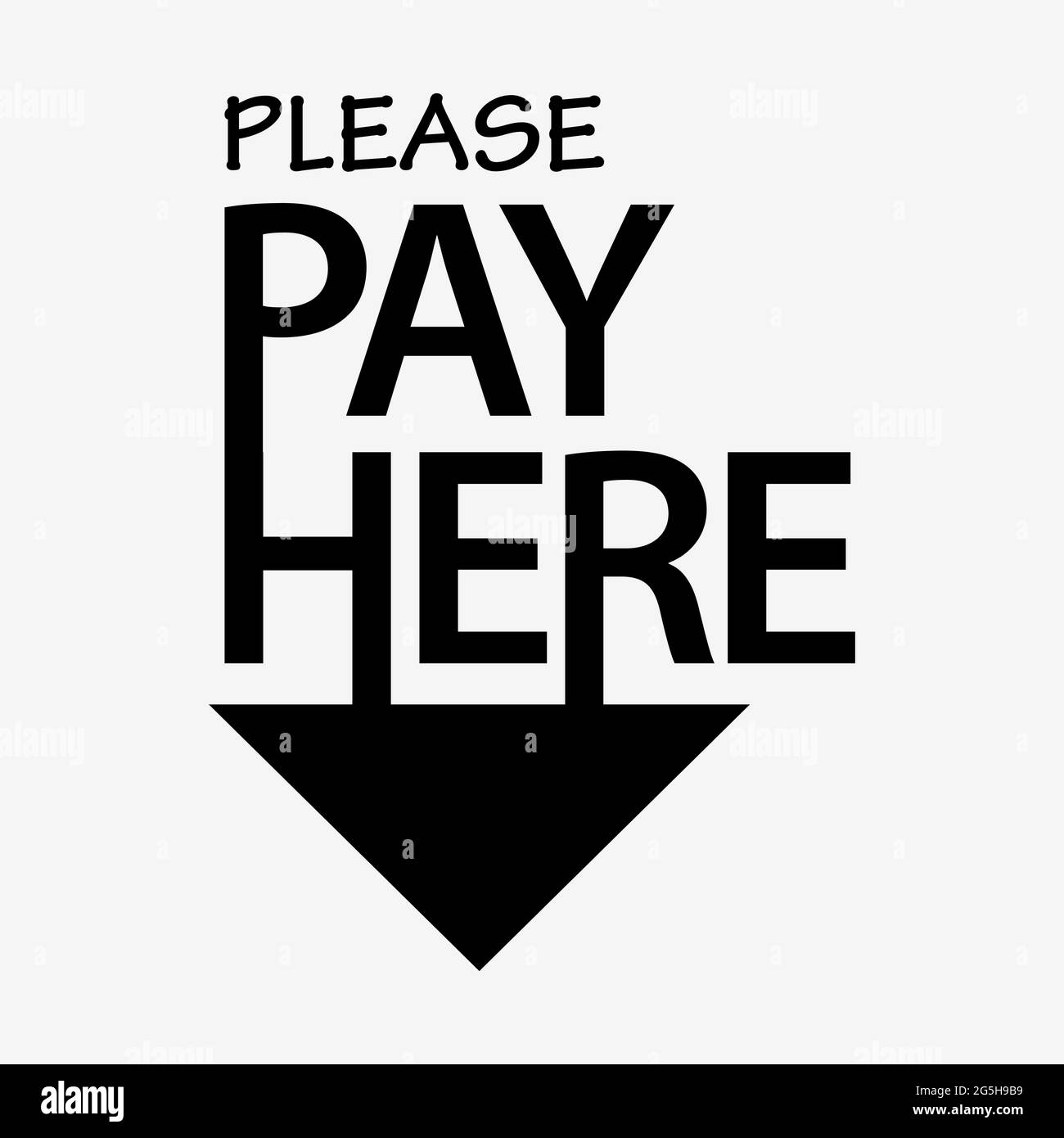 Please Pay Here with down arrow. Flat design. Vector Illustration on white background. Stock Vector