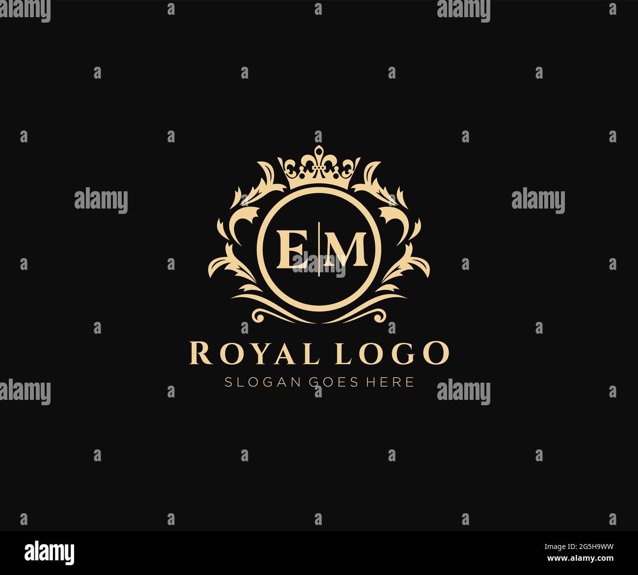 EM Letter Luxurious Brand Logo Template, for Restaurant, Royalty, Boutique, Cafe, Hotel, Heraldic, Jewelry, Fashion and other vector illustration. Stock Vector