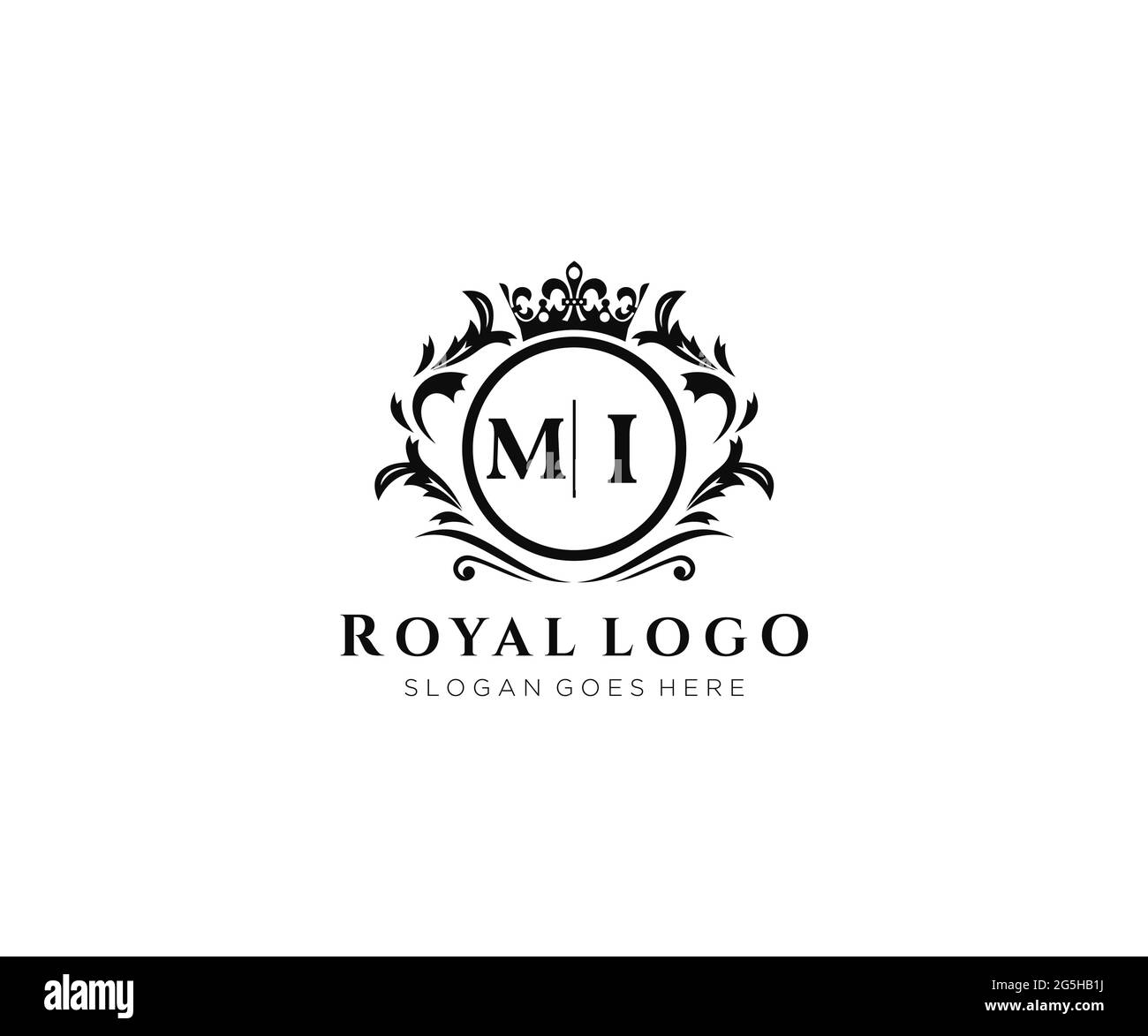 MI Letter Luxurious Brand Logo Template, for Restaurant, Royalty, Boutique, Cafe, Hotel, Heraldic, Jewelry, Fashion and other vector illustration. Stock Vector