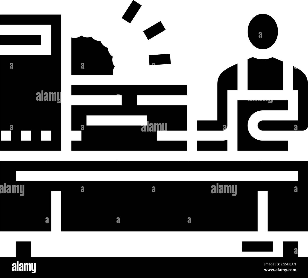 worker cutting wooden timber with sawmill machine glyph icon vector ...