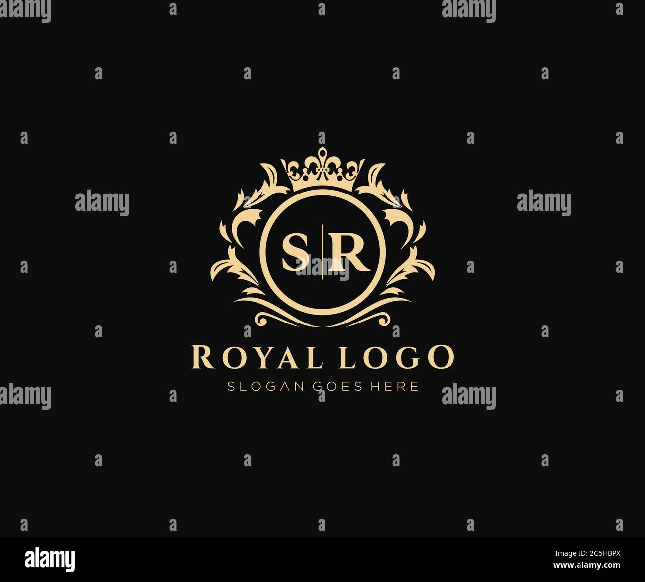 SR Letter Luxurious Brand Logo Template, for Restaurant, Royalty, Boutique, Cafe, Hotel, Heraldic, Jewelry, Fashion and other vector illustration. Stock Vector