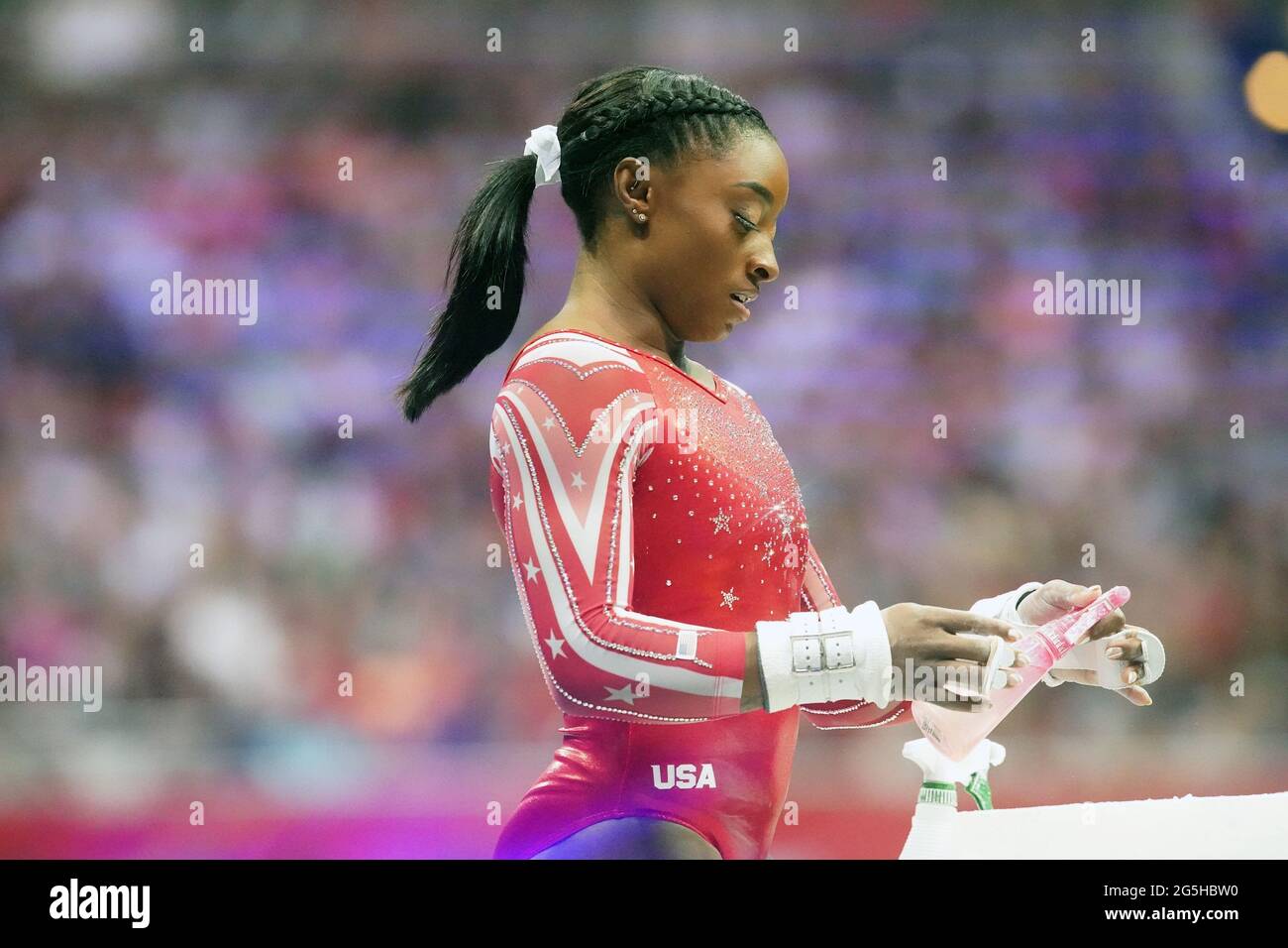 St. Louis, United States. 27th June, 2021. Gymnast Simone Biles