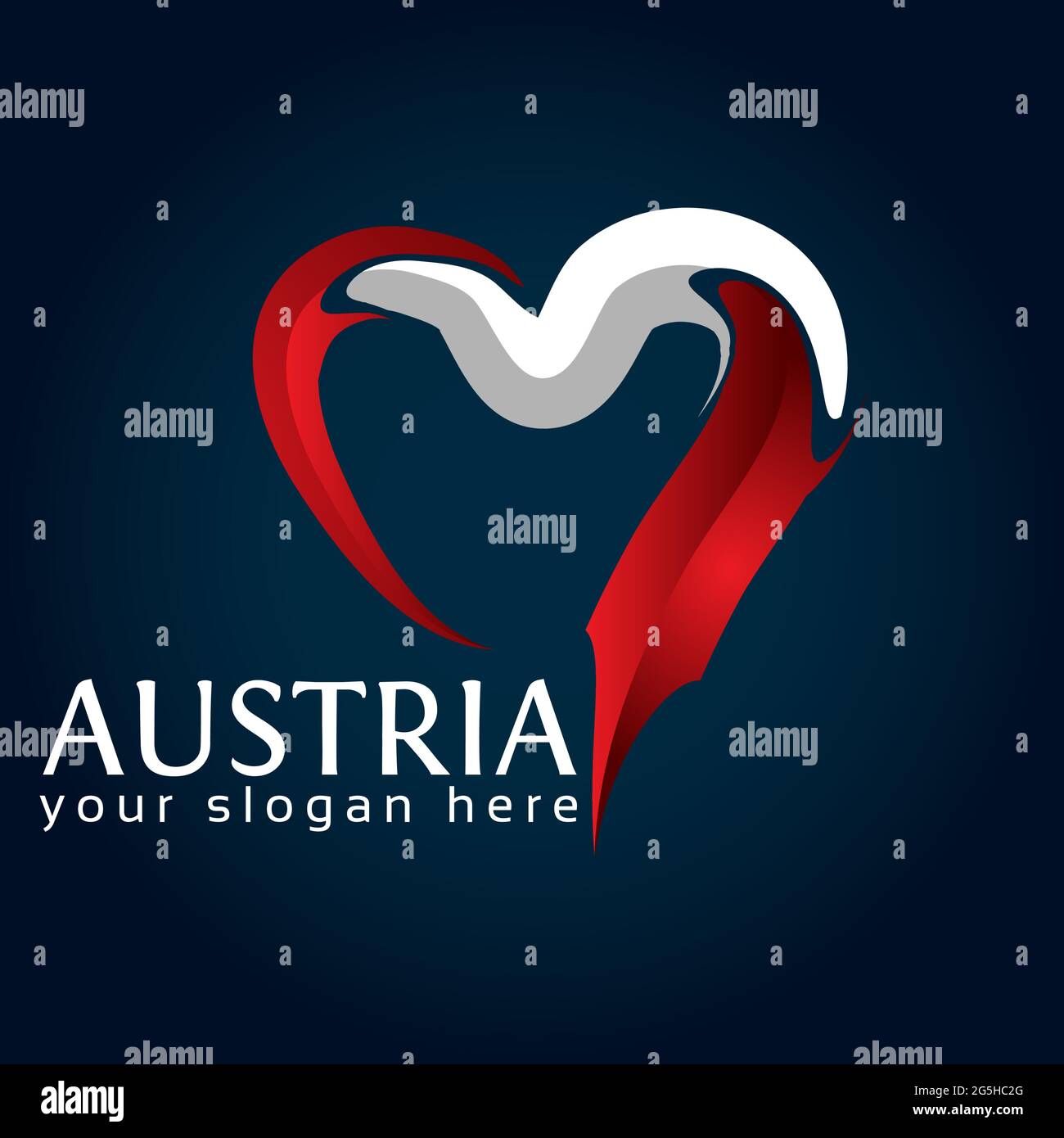 Austria flag Heart stock vector. Vector illustration on blue gradient background. Stock Vector
