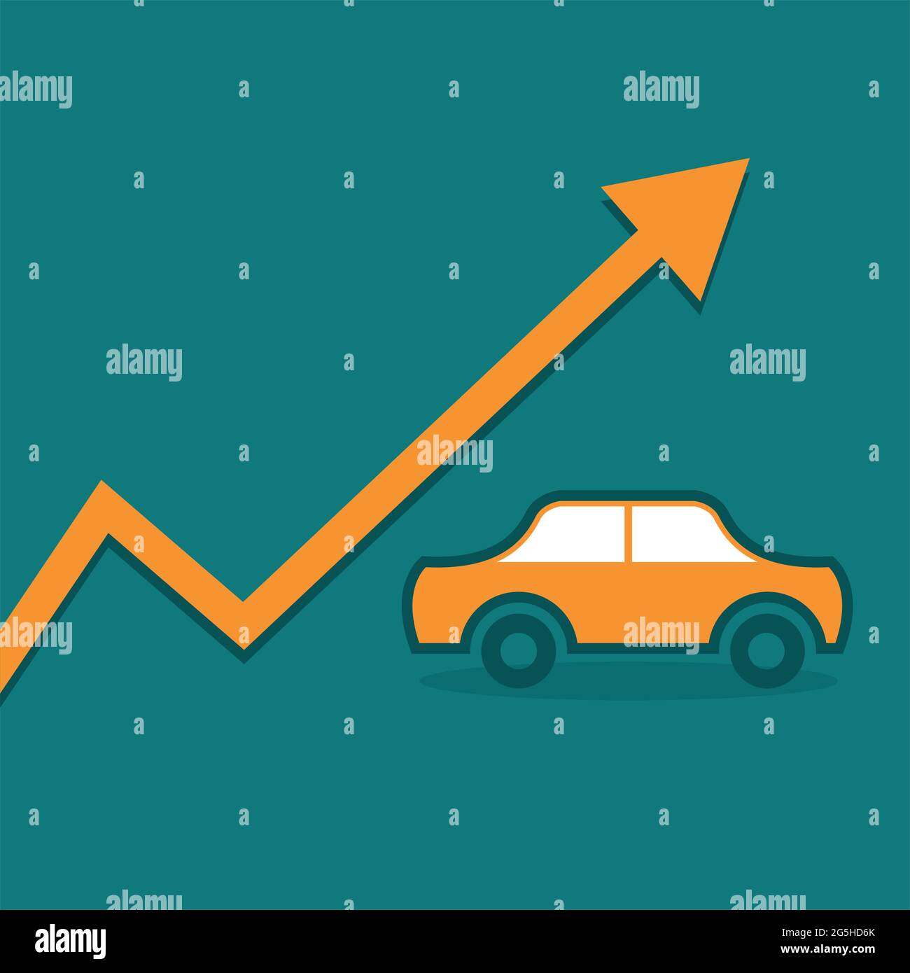 Car prices growth on green background. vector icon. flat design Stock