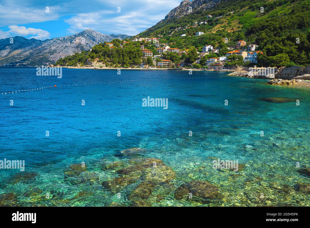 Wonderful seashore and picturesque places with mediterranean houses on the waterfront, Brela, Dalmatia, Croatia, Europe Stock Photo