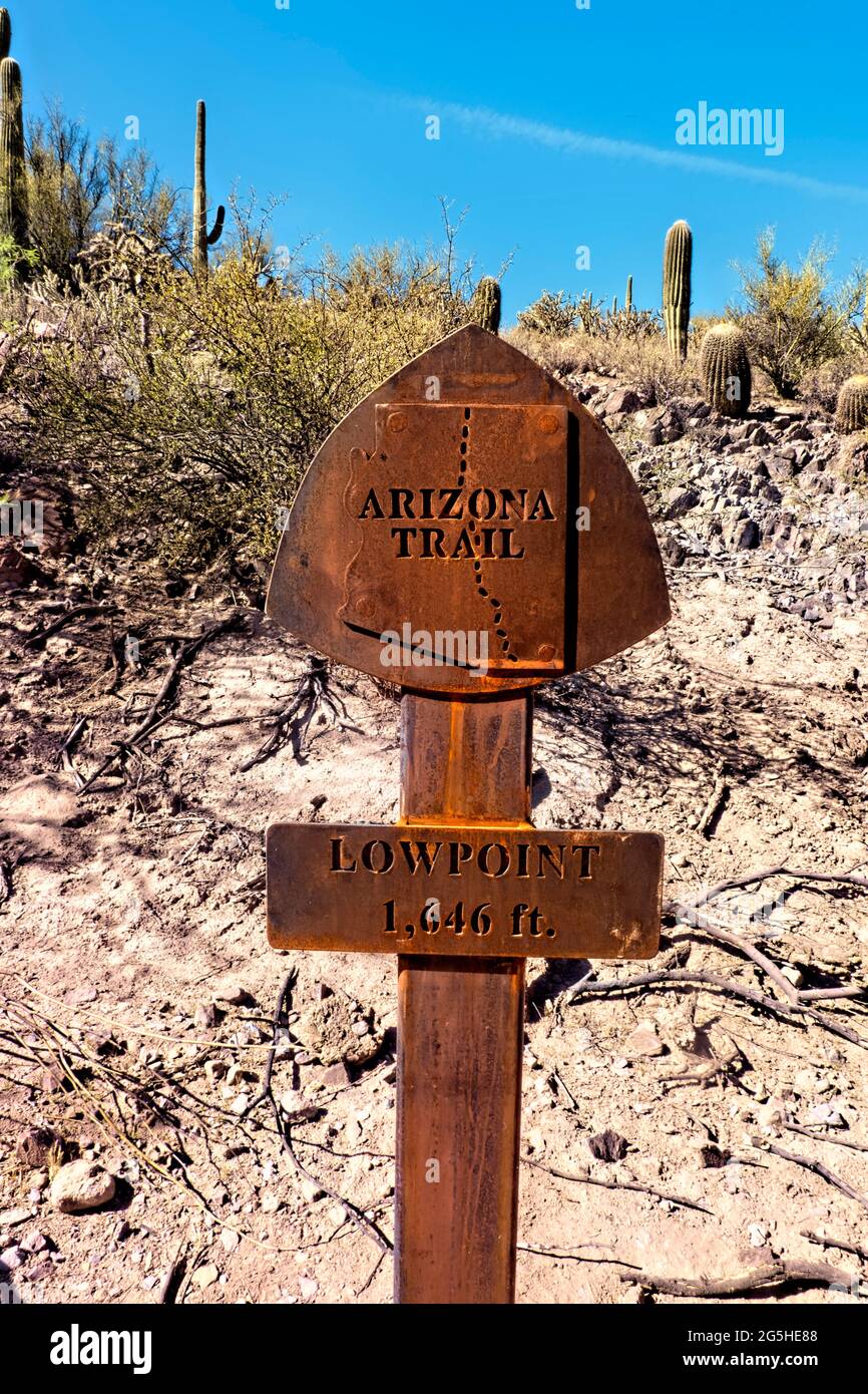 Low point marker along the 800 mile Arizona Trail, Arizona, U.S.A Stock Photo