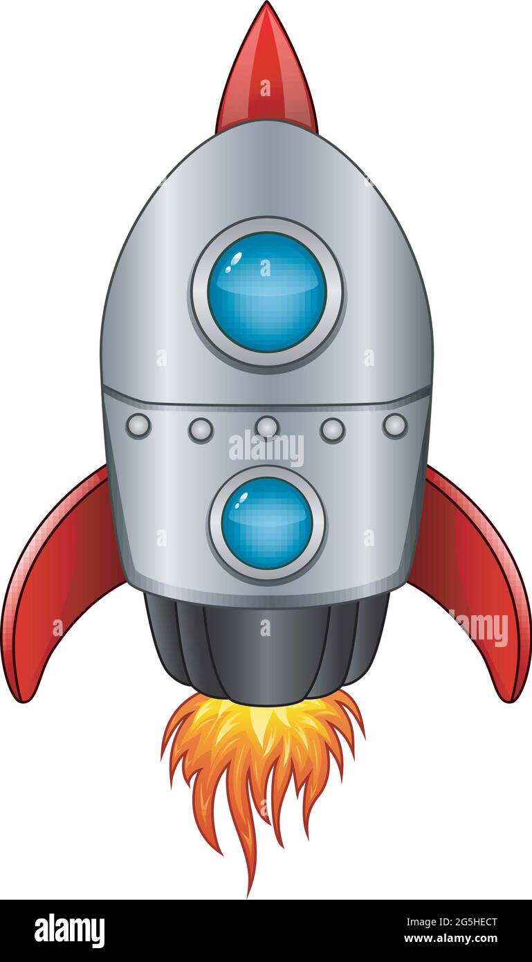 Cartoon Spaceship With Flame Isolated On White Background Stock Vector 