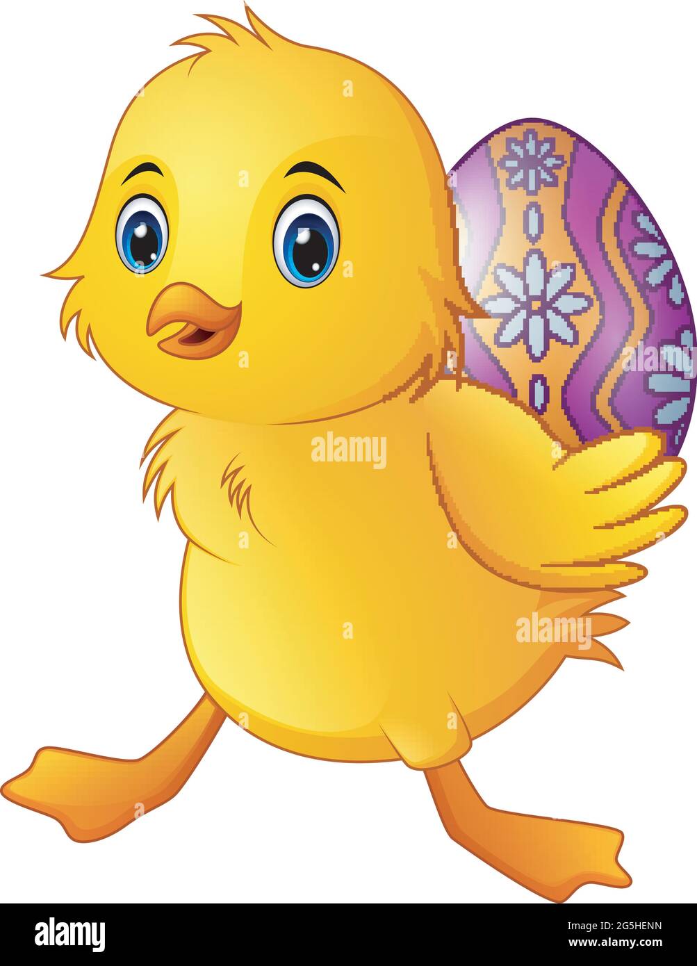 Cute little duck carrying a decorated egg Stock Vector