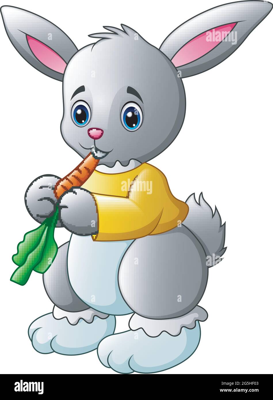 Cartoon rabbit eating a carrot isolated on white background Stock Vector