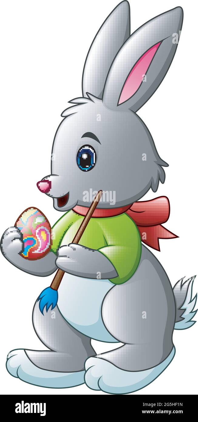 Cartoon rabbit painting easter egg with a brush Stock Vector
