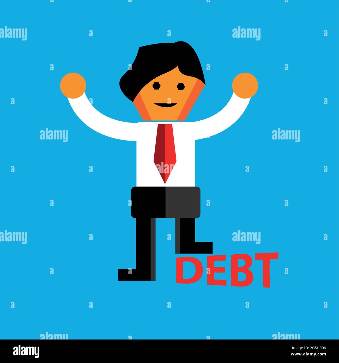 Office Worker stepped on debt. The Vector Illustration is showing the concept of Financial. Stock Vector
