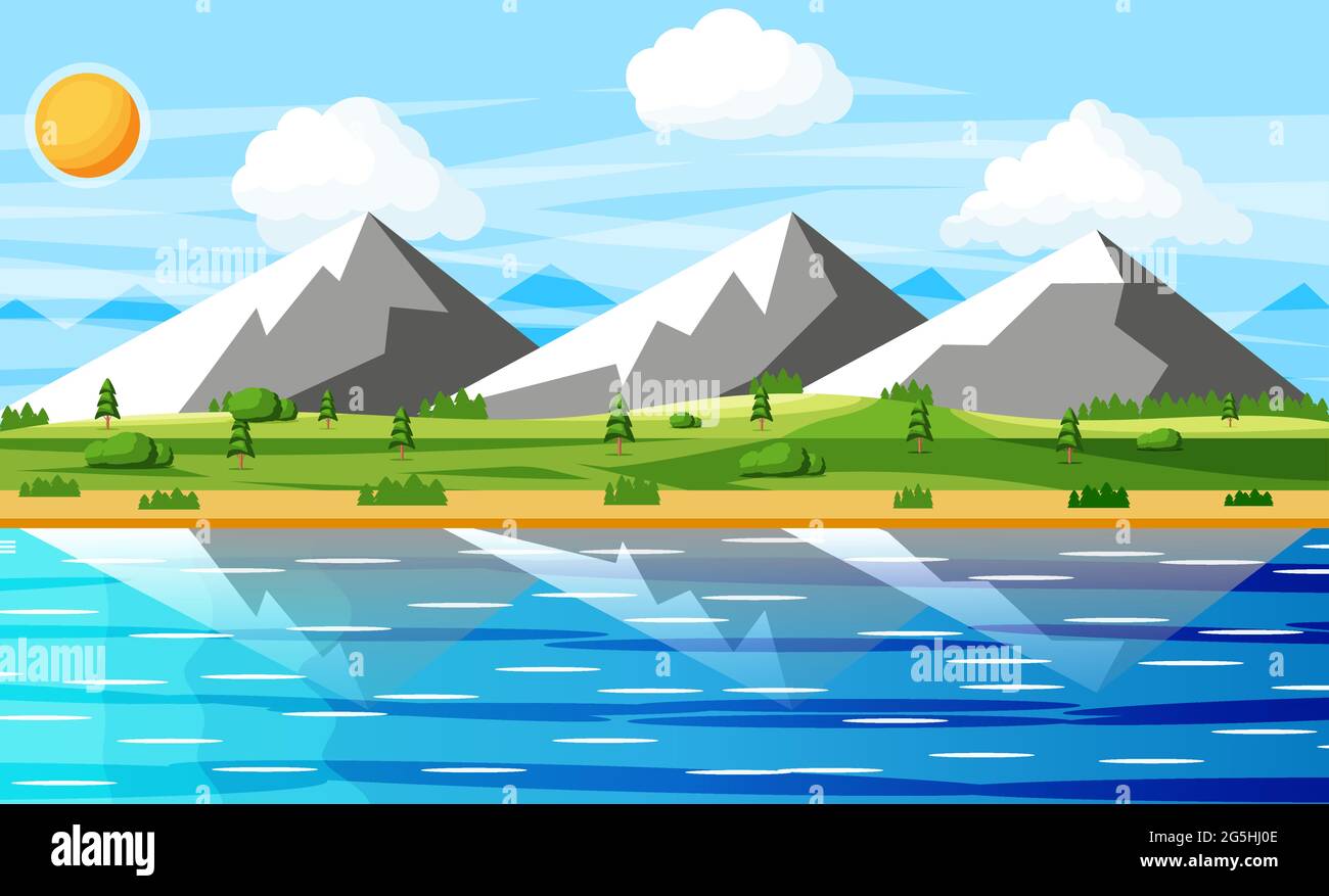 Landscape Of Mountains And River Stock Vector Image & Art - Alamy