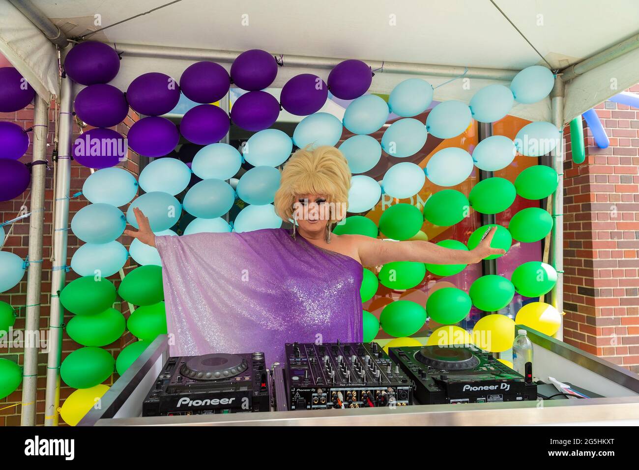 New York, USA. 27th June, 2021. New York, NY - June 27, 2021: DJ Lady Bunny performs during Emmy-Award winning actor, comedian, singer and author, Leslie Jordan meets fans and signs his book at Nordstrom Local West Village Credit: Sipa USA/Alamy Live News Stock Photo