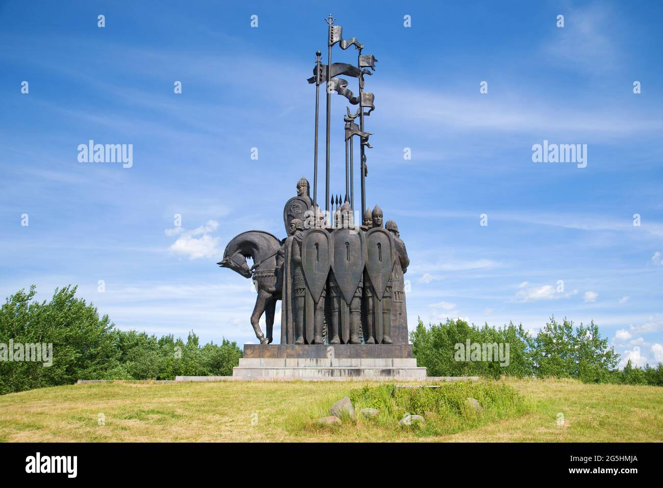 PSKOV, RUSSIA - JUNE 11, 2018: Monumet 'Battle on the ice' on the Mount Sokolikha in the sunny June afternoon Stock Photo