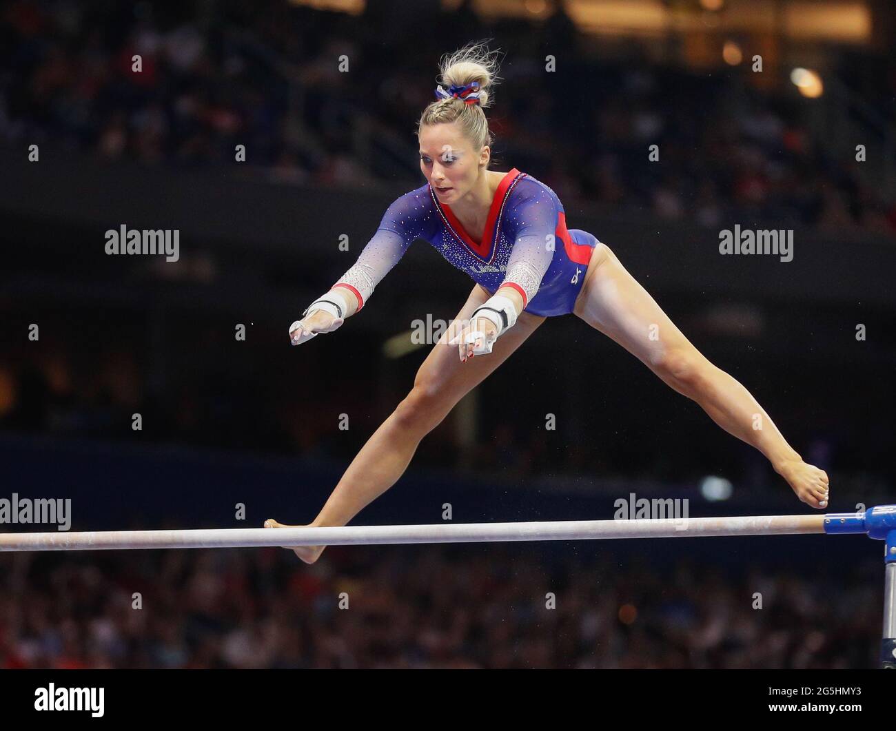 St Louis, USA. June 27, 2021: MyKayla Skinner performs on the uneven parallel bars during Day 2 of the 2021 U.S. Women's Gymnastics Olympic Team Trials at the Dome at America's Center in St. Louis, MO. Kyle Okita/CSM Credit: Cal Sport Media/Alamy Live News Stock Photo
