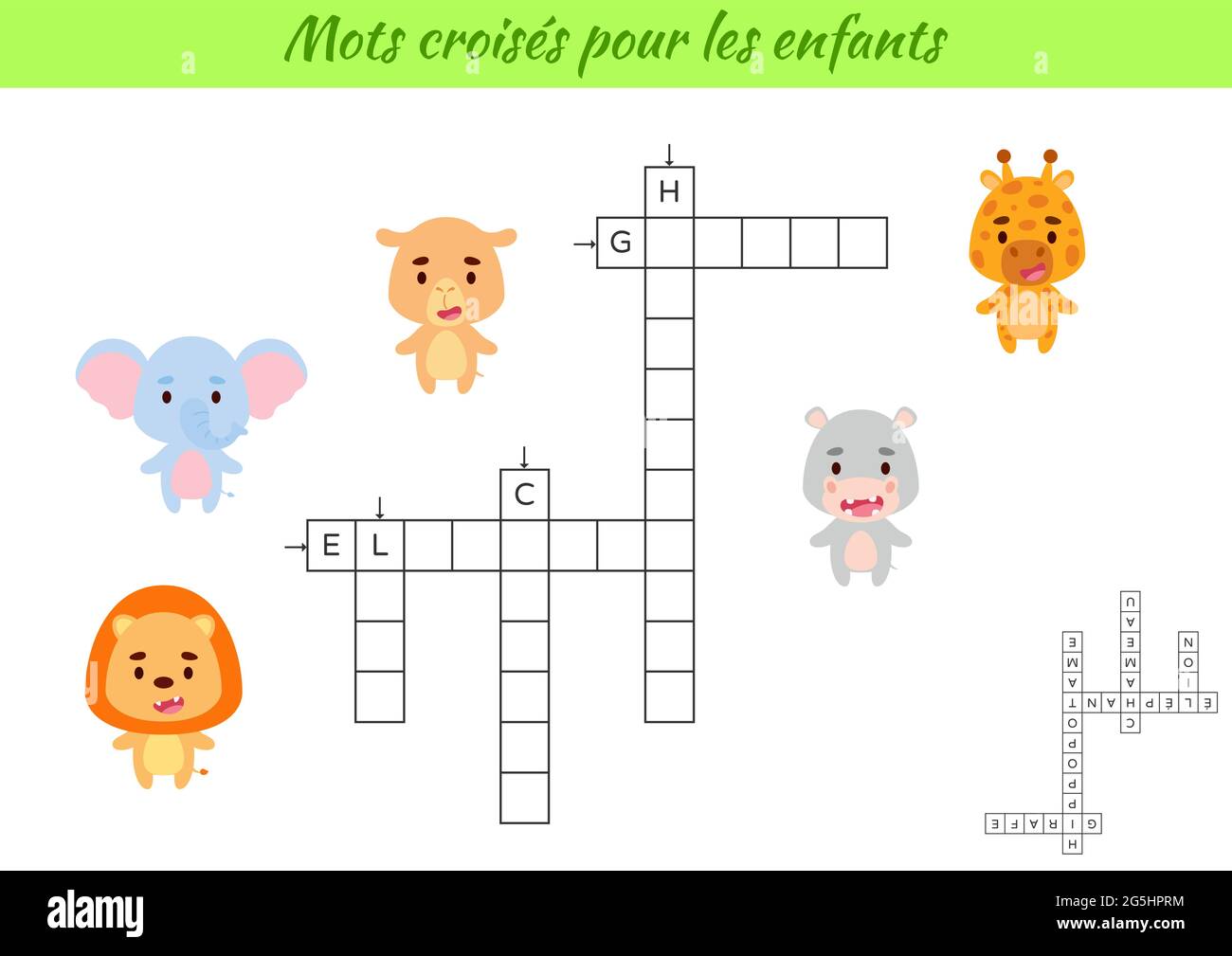 Crossword for kids in French with pictures of animals. Educational Intended For French Worksheet For Kids