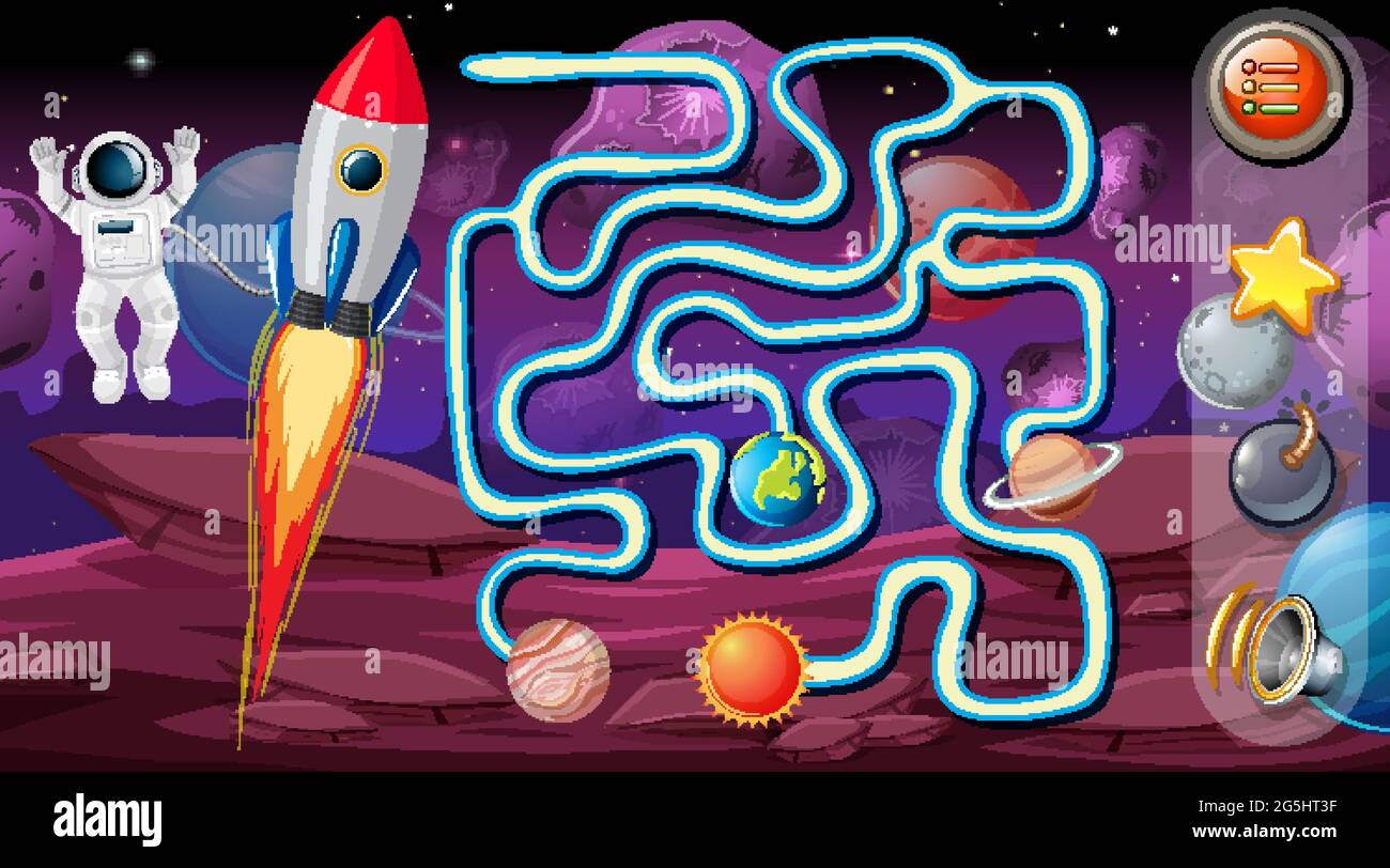 Maze game with space theme template illustration Stock Vector Image ...