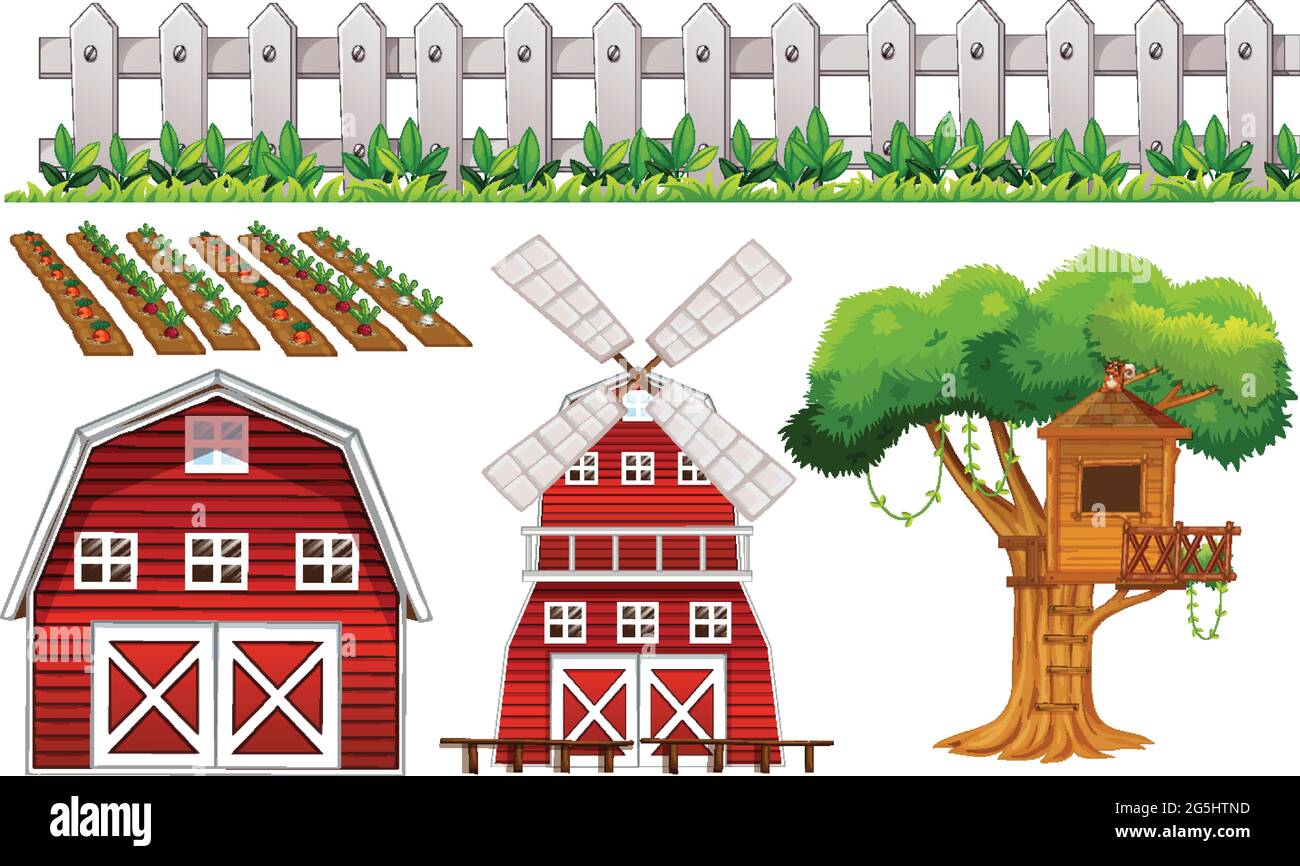 Farm element set isolated on white background illustration Stock Vector ...