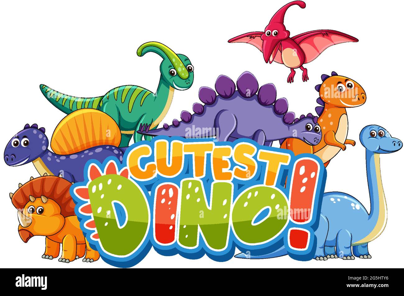 Cute dinosaurs cartoon character with cutest dino font banner
