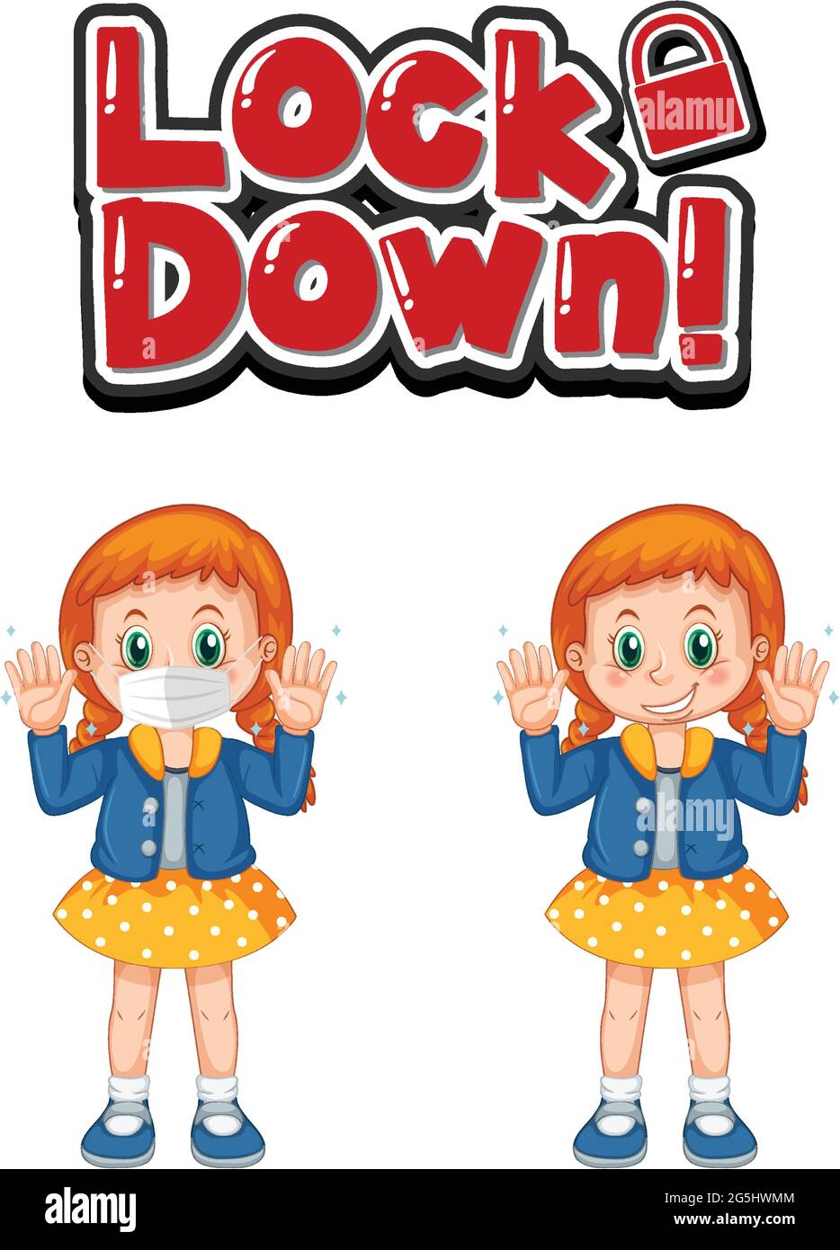 Keep your distance font design with two kids keeping social distance isolated on white