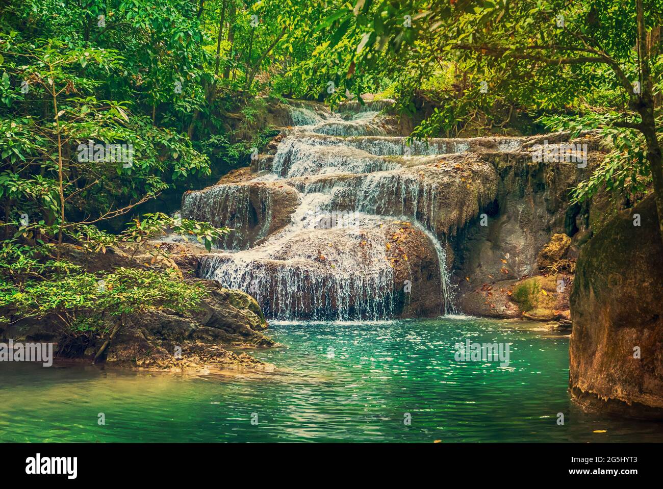 Waterfall in Thailand. Stock Photo