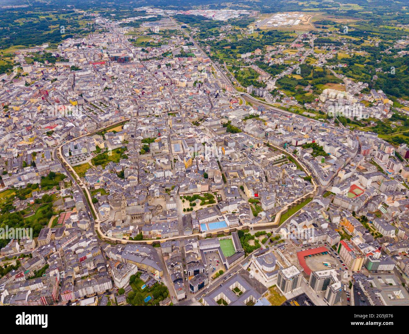 View of Lugo district with buildings and landscape, Galicia Stock Photo