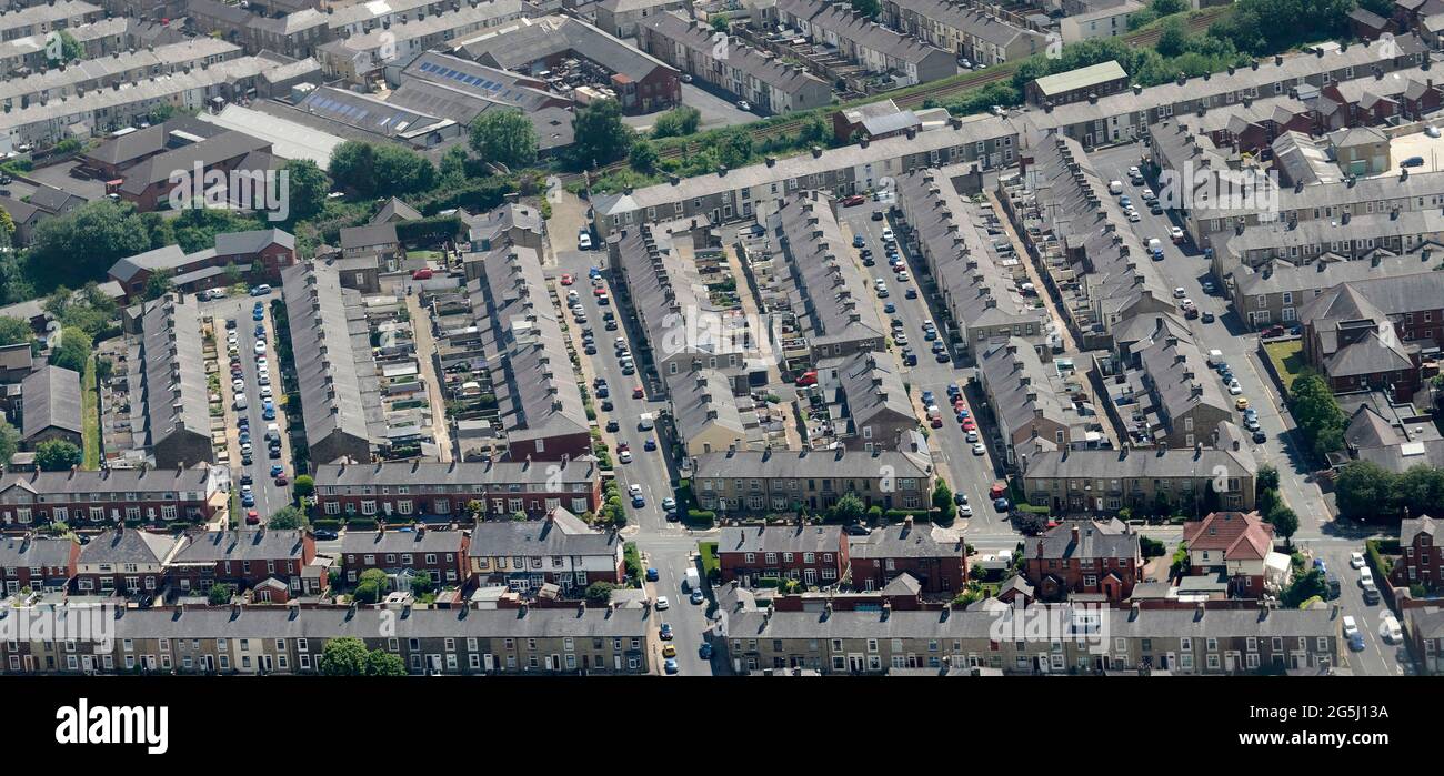 19th century rows of streets of terraced housing, Accrington, Lancashire, north west England, UK Stock Photo