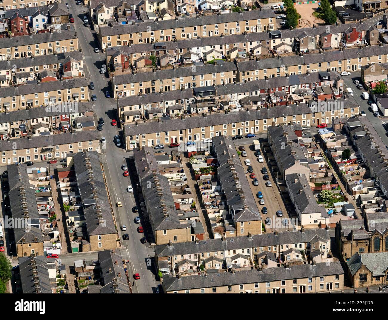 19th century rows of streets of terraced housing, Accrington, Lancashire, north west England, UK Stock Photo