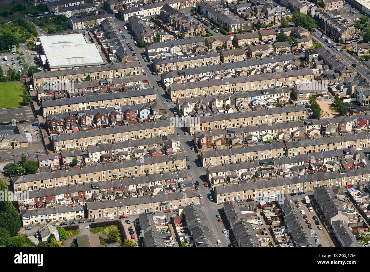 19th century rows of streets of terraced housing, Accrington, Lancashire, north west England, UK Stock Photo