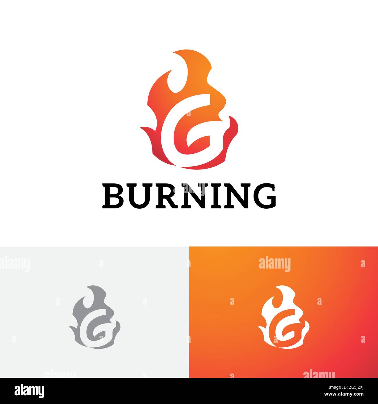 G Letter Burning Hot Flame Fire Gas Danger Logo Stock Vector