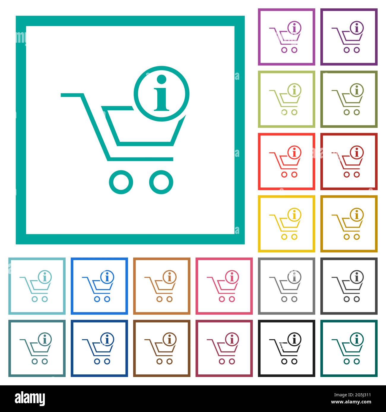 Cart info flat color icons with quadrant frames on white background ...