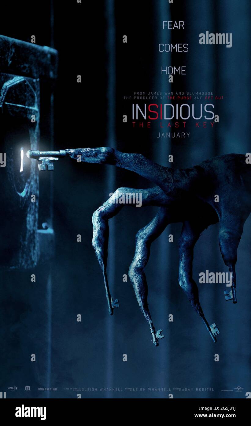 Insidious: The Last Key (2018) directed by Adam Robitel and starring Lin Shaye, Leigh Whannell and Angus Sampson. Parapsychologist Dr. Elise Rainier faces her most fearsome and personal haunting yet, as she is drawn back to her ghostly childhood home, where the terror began. Stock Photo