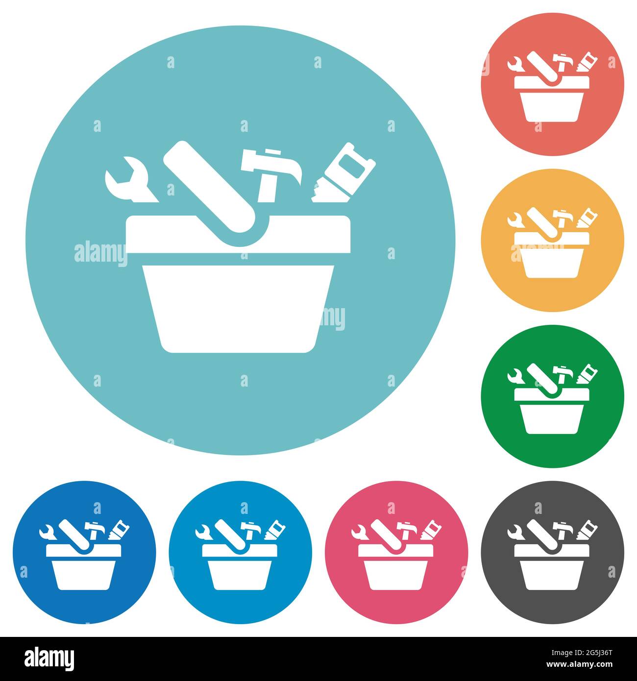 Toolbox flat white icons on round color backgrounds Stock Vector Image ...