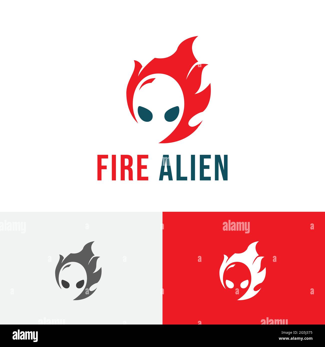 Fire Flame Alien Head Space Technology Game Logo Stock Vector