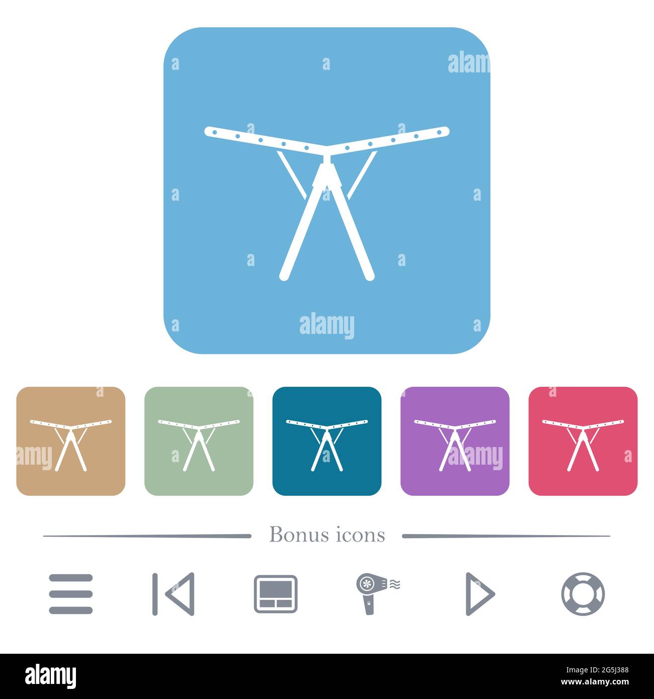 Collapsible clothes dryer rack white flat icons on color rounded square ...