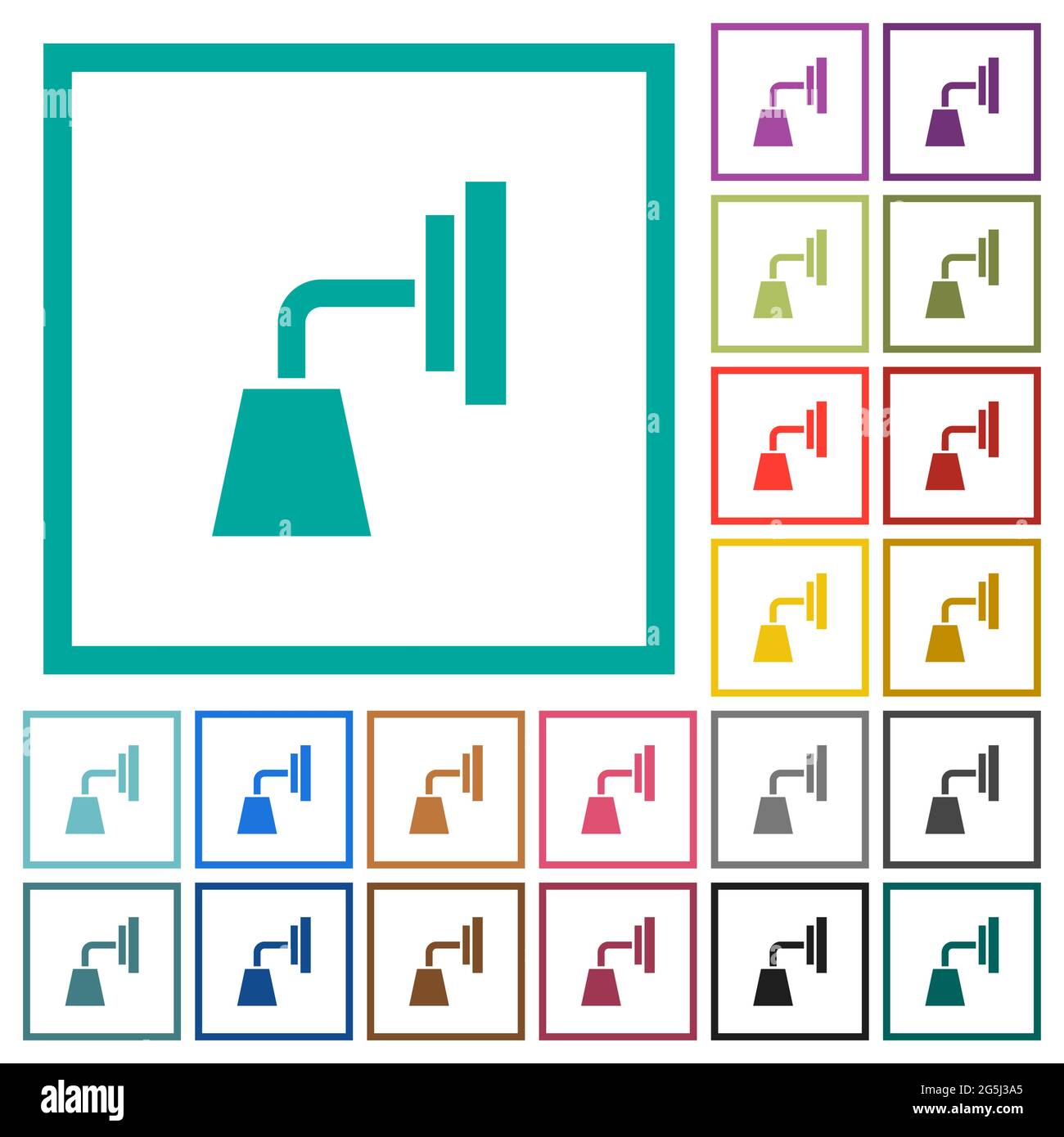 Wall lamp flat color icons with quadrant frames on white background ...