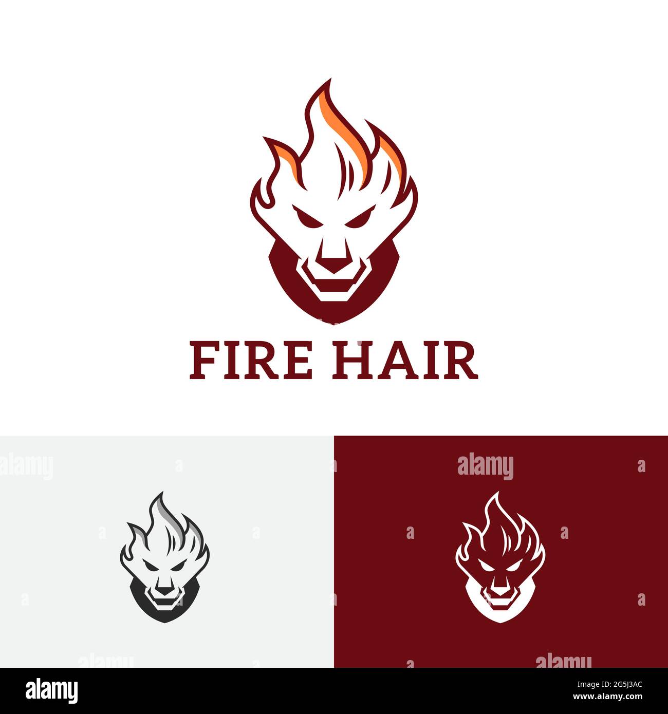 Fire Hair Tiger Lion Head Game Esport Logo Stock Vector