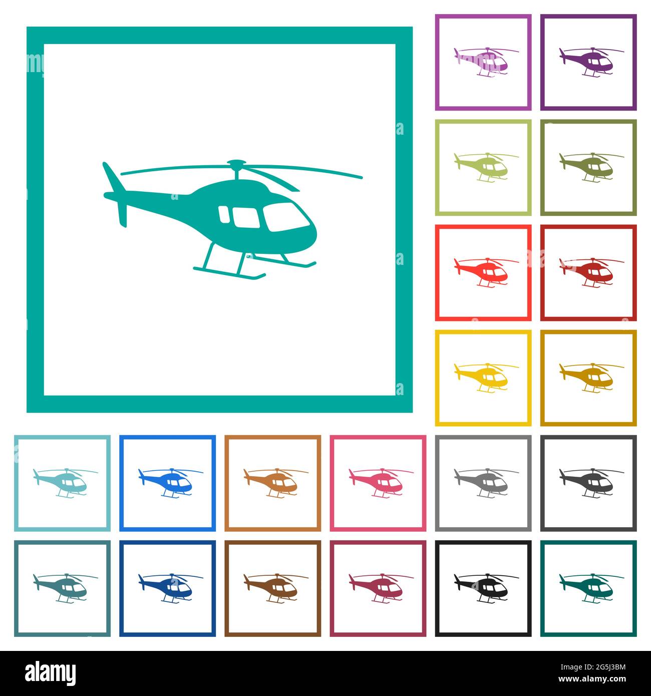Helicopter silhouette flat color icons with quadrant frames on white ...