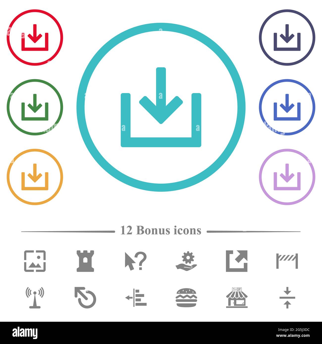 Import item flat color icons in circle shape outlines. 12 bonus icons ...