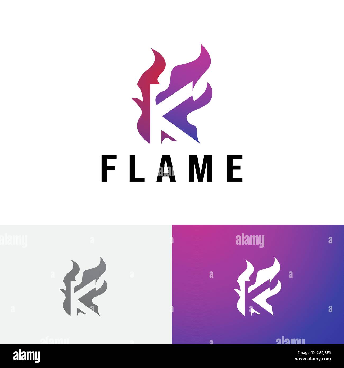 K Letter Burning Hot Fire Flame Initial Logo Symbol Stock Vector