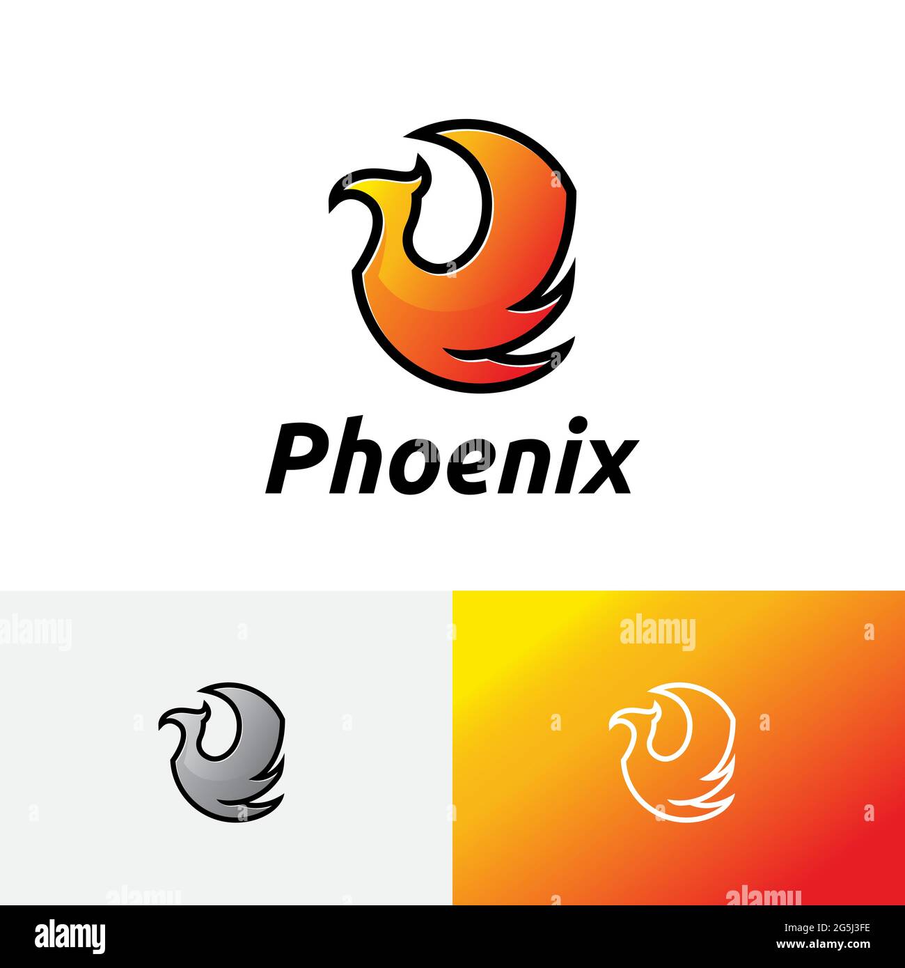 Phoenix Fire Flame Wing Flying Magic Bird Logo Stock Vector