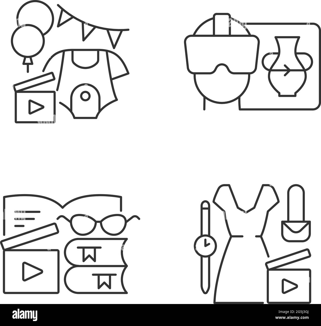 Types of video linear icons set Stock Vector