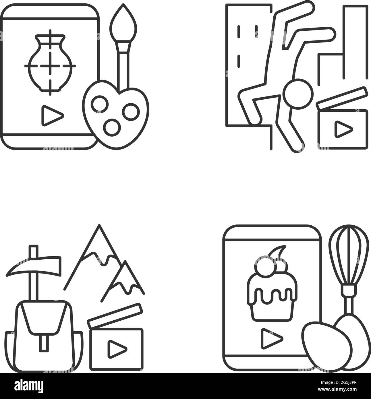 Internet video linear icons set Stock Vector