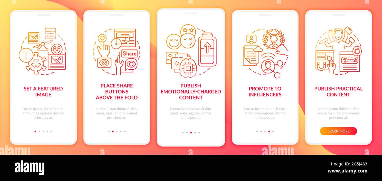 Create engaging content tips onboarding mobile app page screen Stock Vector