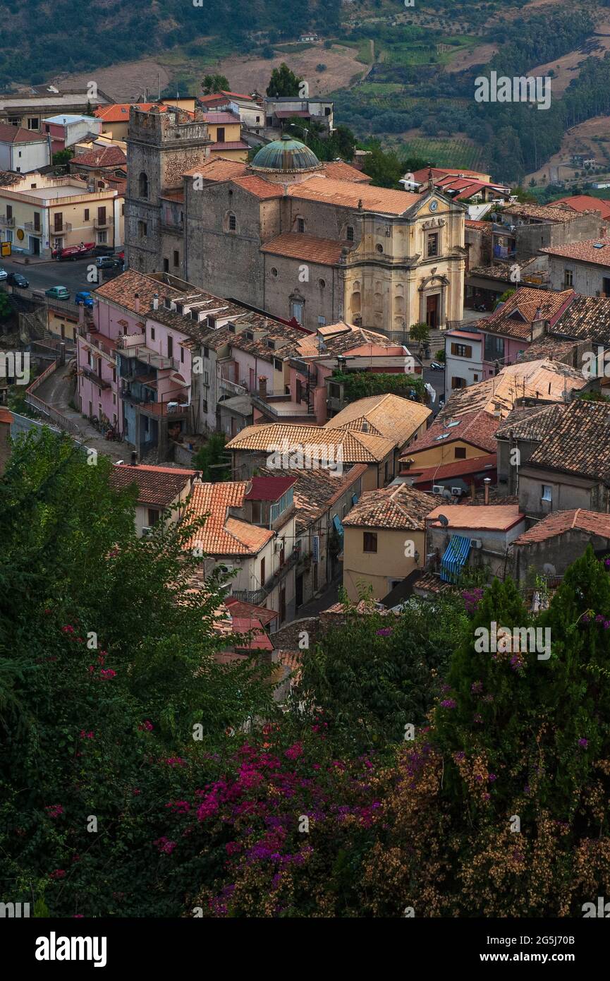 At Stilo in Calabria, Italy, early evening sunshine warms copper-clad ...