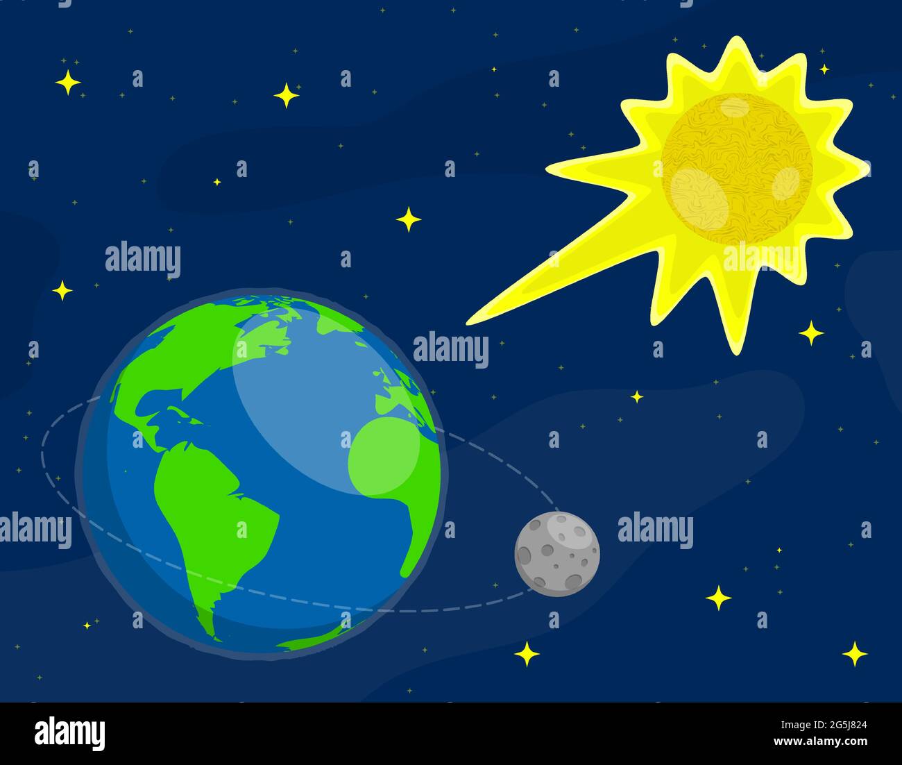 Sun Shines On Surface Of Earth And Moon Star Of Planet Earth Astronomy Observation Of Sun Activity And Weather Colored Vector In Cartoon Style Stock Vector Image Art Alamy